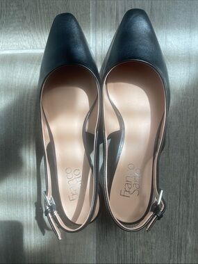 Franco Sarto Black Pointed-Toe Slingback Heels
